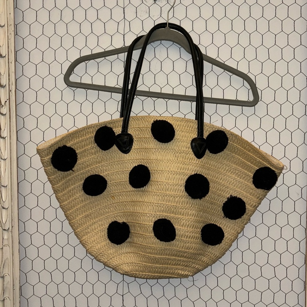 PomPom Straw Tote Bag by Shiraleah